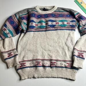 Vintage Woolrich Knit Sweater Geometric Pattern Wool Blend Crewneck